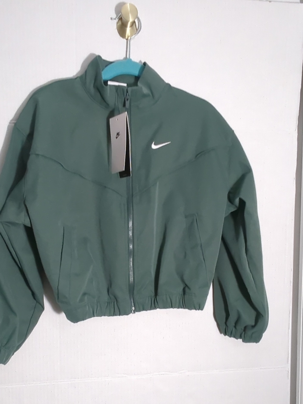 Nike Kids Green Full-Zip Raincoat with White Swoosh - Picture 2 of 6